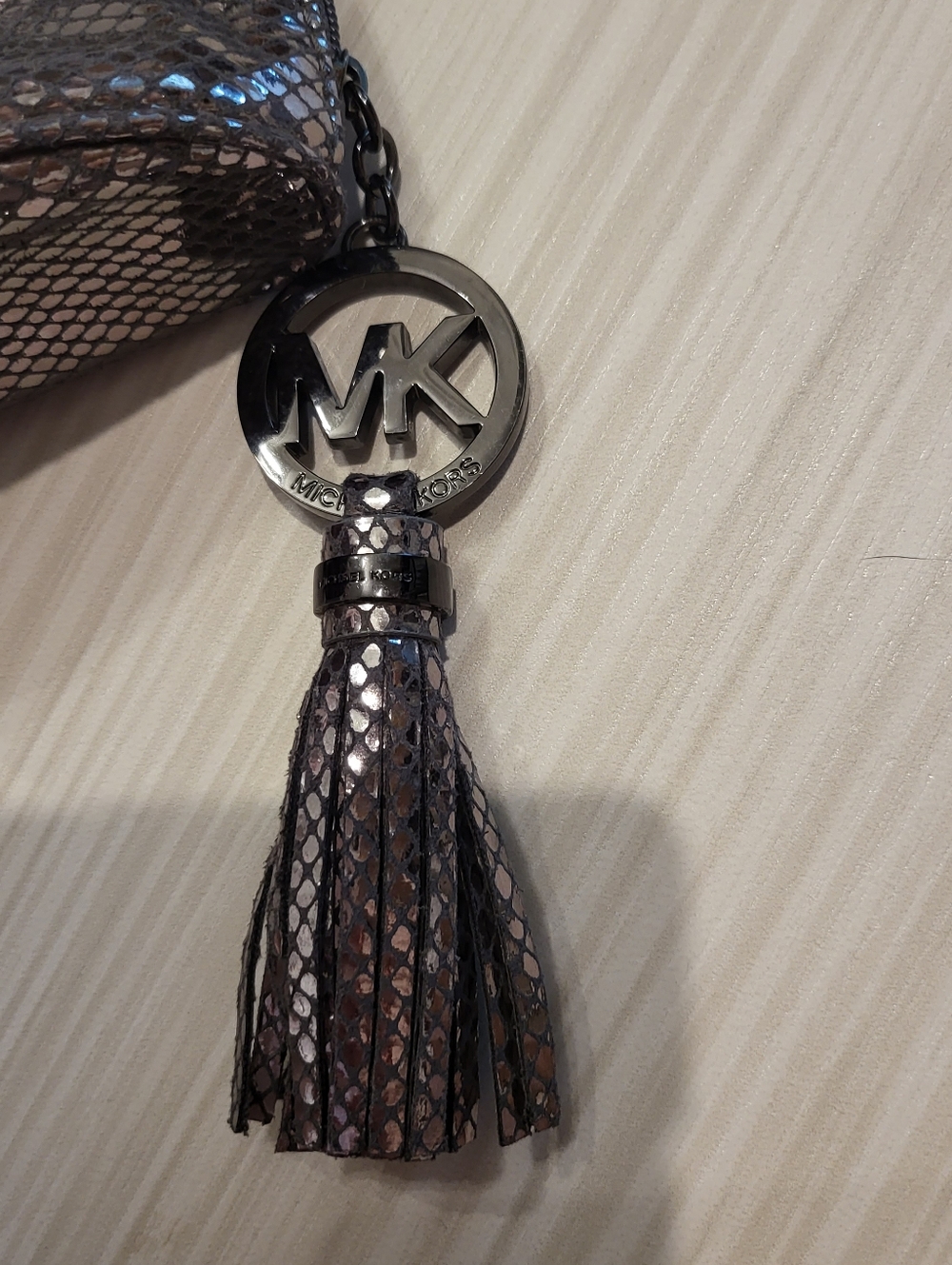 Michael Kors Metallic Snake-Embossed Cosmetic Pouch in Silver